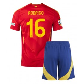 Fotbalové Dres Španělsko Rodri Hernandez #16 Dětské Domácí ME 2024 Krátký Rukáv (+ trenýrky)